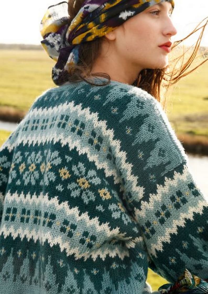 jacquard sweater wool warm pullover fair isle sweater Norwegian pattern knitted sweater chunky sweater,hand knitted sweater