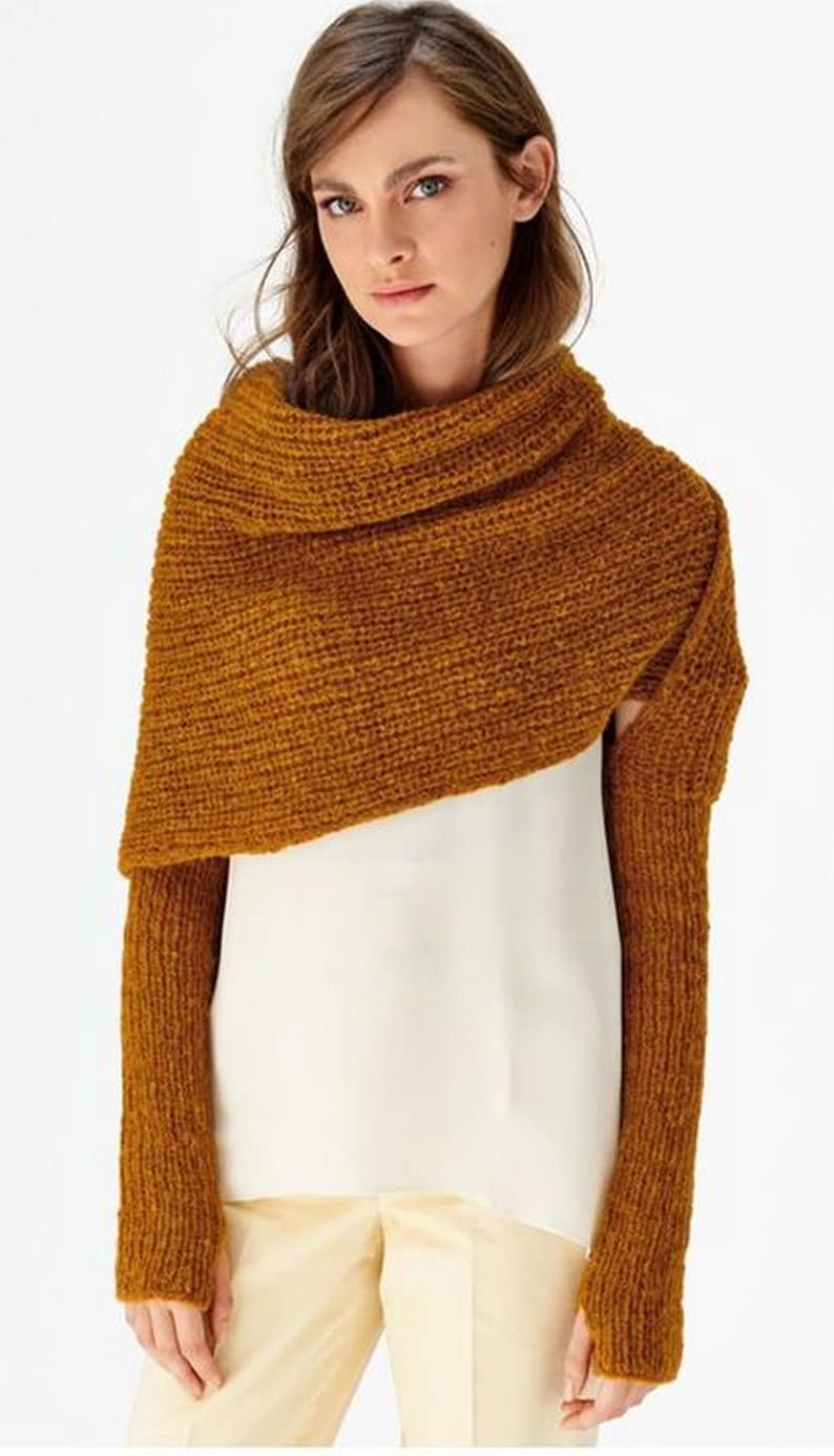 Knit SHRUG knit scarf with sleeves Alpaca Wool Hand Knitted Etsy