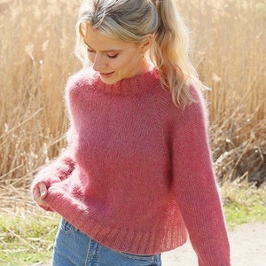 Knitted jumper IN  DROPS Kid-Silk  with V-neck soft soft airy sweater