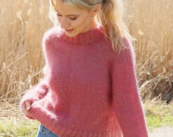 Knitted jumper IN  DROPS Kid-Silk  with V-neck soft soft airy sweater