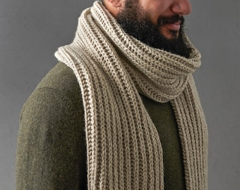 Heren gebreide sjaal, man wollen sjaal, gebreide sjaal voor mannen, cadeau voor mannen, zeevarende sjaal in grote goede wol, unisex sjaal, alpaca sjaal