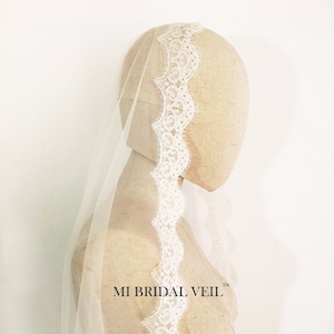Cathedral Wedding Veil, Chantilly Lace Veil, Drop Blusher Wedding Veil, Mantilla Lace Veil, Eyelash Bridal Lace Veil, Mi Bridal Veil image 1