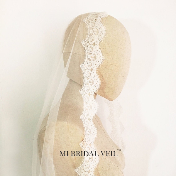 Cathedral Wedding Veil, Chantilly Lace Veil, Drop Blusher Wedding Veil, Mantilla Lace Veil, Eyelash Bridal Lace Veil, Mi Bridal Veil