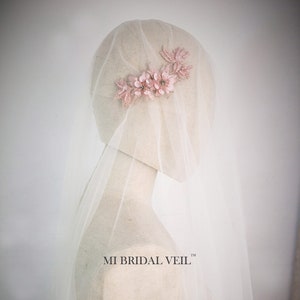 Juliet Cap Veil, Cap Veil, Vintage Inspired Veil,  Blush Lace Juliet Cap Wedding Veil, Boho Bridal Veil, Romantic Long Veil, Mi Bridal Veil