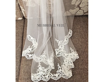 Lace Wedding Veil, Venice Lace Veil, Crochet Lace Veil, Wedding Veil Fingertip, Lace Bridal Veil in Ivory / White / Black, Mi Bridal Veil