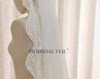 Cathedral Wedding Veil, Chantilly Lace Wedding Veil, Eyelash Lace Bridal Veil, Chapel Lace Veil, Rose Lace Veil, Mi Bridal Veil, Hand Made