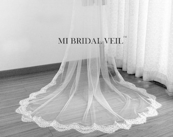 Cathedral Wedding Veil, Chantilly Lace Wedding Veil, Eyelash Chantilly Lace Bridal Veil, Chapel Lace Veil, Mi Bridal Veil, Hand Made