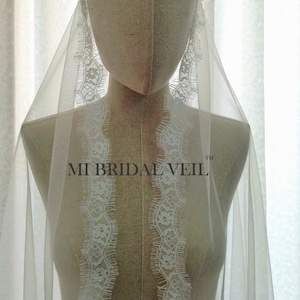 Velo de encaje Chantilly, velo de novia estilo catedral, velo de encaje bohemio, velo de encaje con pestañas caídas, velo de novia estilo catedral, velo romántico, velo de novia Mi