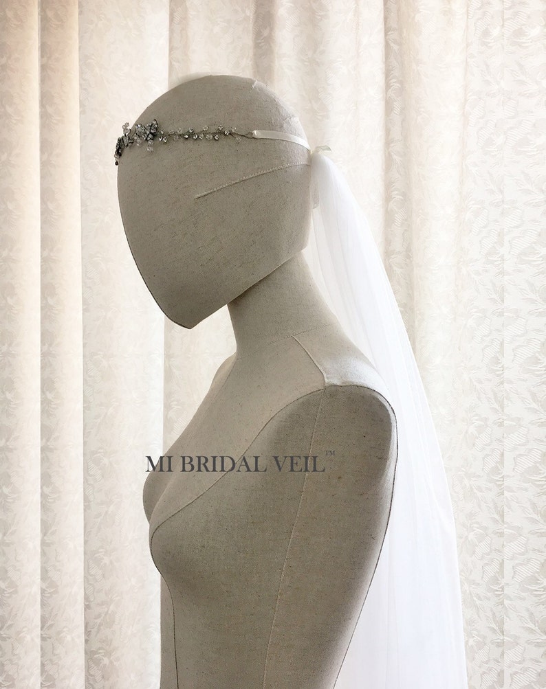 Bridal Veil and Headpieces, Boho Wedding Veil, Hair Vine with Veil, Silver Snowflake Hair Vine, Soft Wedding Veil, Mi Bridal Veil image 2