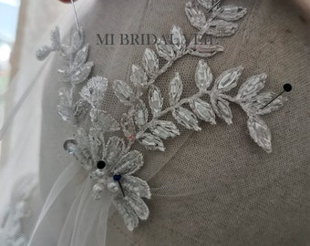 Juliet Cap Sluier, Kralen Cap Wedding Veil, Vintage Stijl Sluier, Kralen Bloem Kant Boho Bridal Veil, Mi Bridal