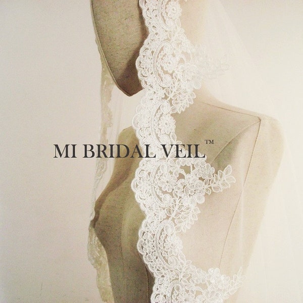 Mantilla Lace Veil, Lace Wedding Veil Fingertip, Rose Lace Veil, Veil, Bridal Lace Veil, Mi Bridal Veil