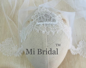 Fancy Lace Wedding Veil, Mantilla Lace Veil, Transparent Lace Bridal Veil, Subtle Rose Lace Veil, Cathedral Veil,Drop Blusher Veil,Mi Bridal