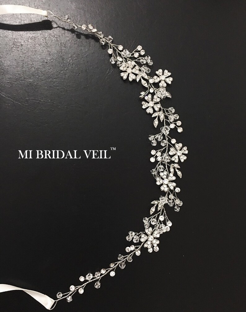 Bridal Veil and Headpieces, Boho Wedding Veil, Hair Vine with Veil, Silver Snowflake Hair Vine, Soft Wedding Veil, Mi Bridal Veil image 4