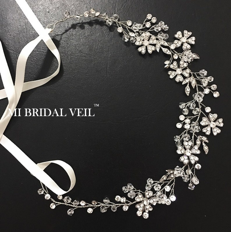 Bridal Veil and Headpieces, Boho Wedding Veil, Hair Vine with Veil, Silver Snowflake Hair Vine, Soft Wedding Veil, Mi Bridal Veil image 3