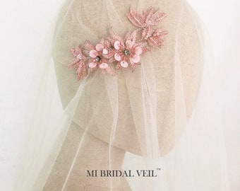 Juliet Cap Veil, Beaded Vintage Cap Veil, Blush Lace Juliet Cap Wedding Veil, Cap Veil, Boho Bridal Veil, Romantic Veil, Mi Bridal Veil