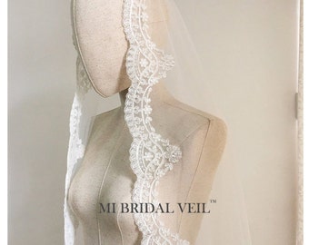 Velo de novia tipo mantilla, velo de encaje de inspiración vintage, velo de novia español, velo de novia de encaje, velo de novia de encaje rosa, Mi Bridal Veil