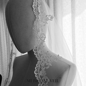 Mantilla Lace Wedding Veil, Crochet Rose Lace Veil, Venice Lace Veil, Mantilla Bridal Veil in Hip Length, Custom Veil from MI BRIDAL VEIL image 3