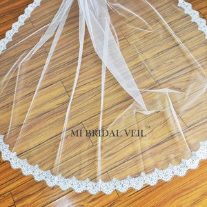 Cathedral Wedding Veil, Chantilly Lace Veil, Drop Blusher Wedding Veil, Mantilla Lace Veil, Eyelash Bridal Lace Veil, Mi Bridal Veil image 8