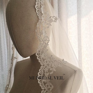 Mantilla Lace Wedding Veil, Crochet Rose Lace Veil, Venice Lace Veil, Mantilla Bridal Veil in Hip Length, Custom Veil from MI BRIDAL VEIL image 1