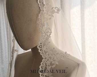Mantilla Lace Wedding Veil, Crochet Rose Lace Veil, Venice Lace Veil, Mantilla Bridal Veil in Hip Length, Custom Veil from MI BRIDAL VEIL