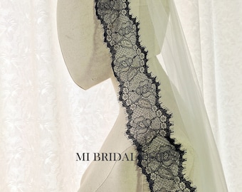 Cathedral Wedding Veil, Black Wedding Veil, Chantilly Lace Veil, Vintage Inspired Rose Lace Veil, Lace Bridal Veil, Cathedral Lace Veil