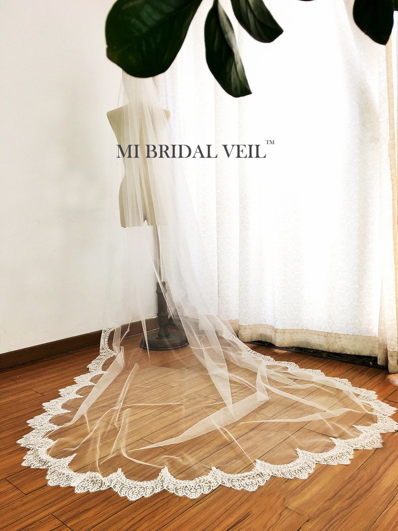 Cathedral Wedding Veil Chantilly Lace Veil Eyelash Lace Etsy