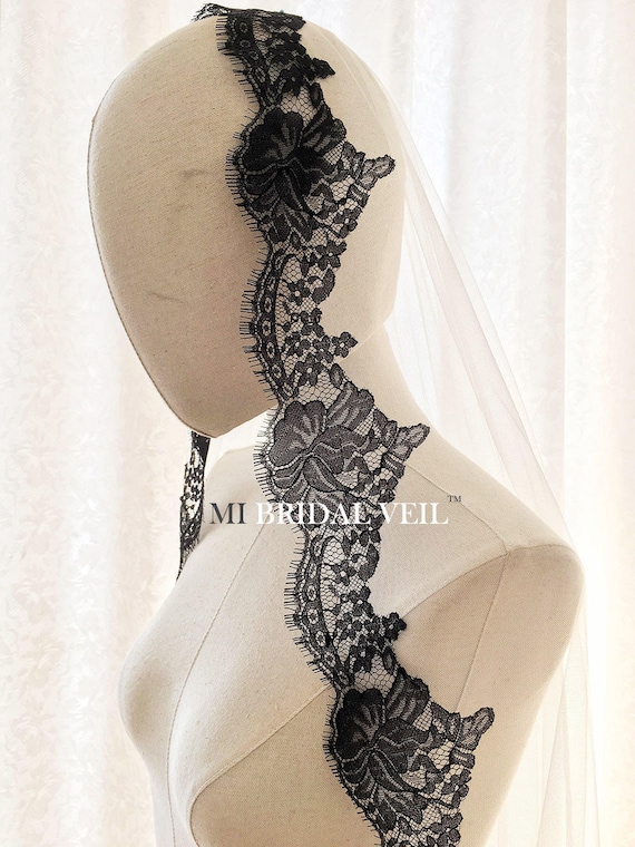 Black Lace Veil, Chantilly Lace Veil, Classic Rose Lace Wedding Veil, Mantilla Wedding Veil, Drop Lace Veil, Mi Bridal Veil, Hand Made