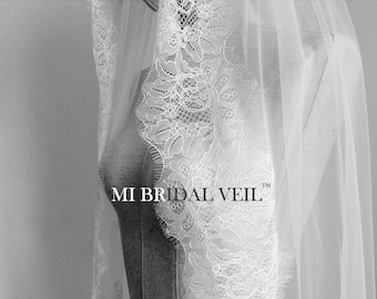 Lace Wedding Veil, Fingertip Wedding Veil, Chantilly Lace Bridal Veil, Eyelash Lace Veil, Boho Bridal Veil, Soft Lace Veil, Mi Bridal Veil