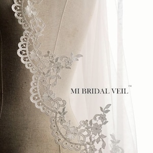 Mantilla Lace Wedding Veil, Crochet Rose Lace Veil, Venice Lace Veil, Mantilla Bridal Veil in Hip Length, Custom Veil from MI BRIDAL VEIL image 2