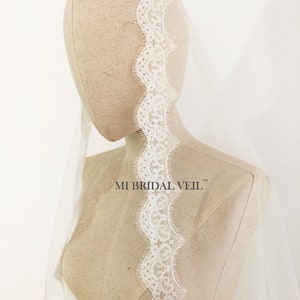 Cathedral Wedding Veil, Chantilly Lace Veil, Drop Blusher Wedding Veil, Mantilla Lace Veil, Eyelash Bridal Lace Veil, Mi Bridal Veil image 3