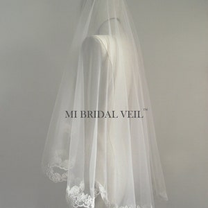 Lace Wedding Veil, Rose Lace Veil, Lace Bridal Veil, Mantilla Lace Veil, Veil w Blusher, Bridal Veil Fingertip, Mi Bridal Veil, Hand Made 画像 4