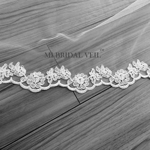 Cathedral Wedding Veil, Rose Lace Wedding Veil, Lace at Fingertip, Wedding Veil w Blusher, Drop Bridal Veil, Mi Bridal Veil, Hand Made