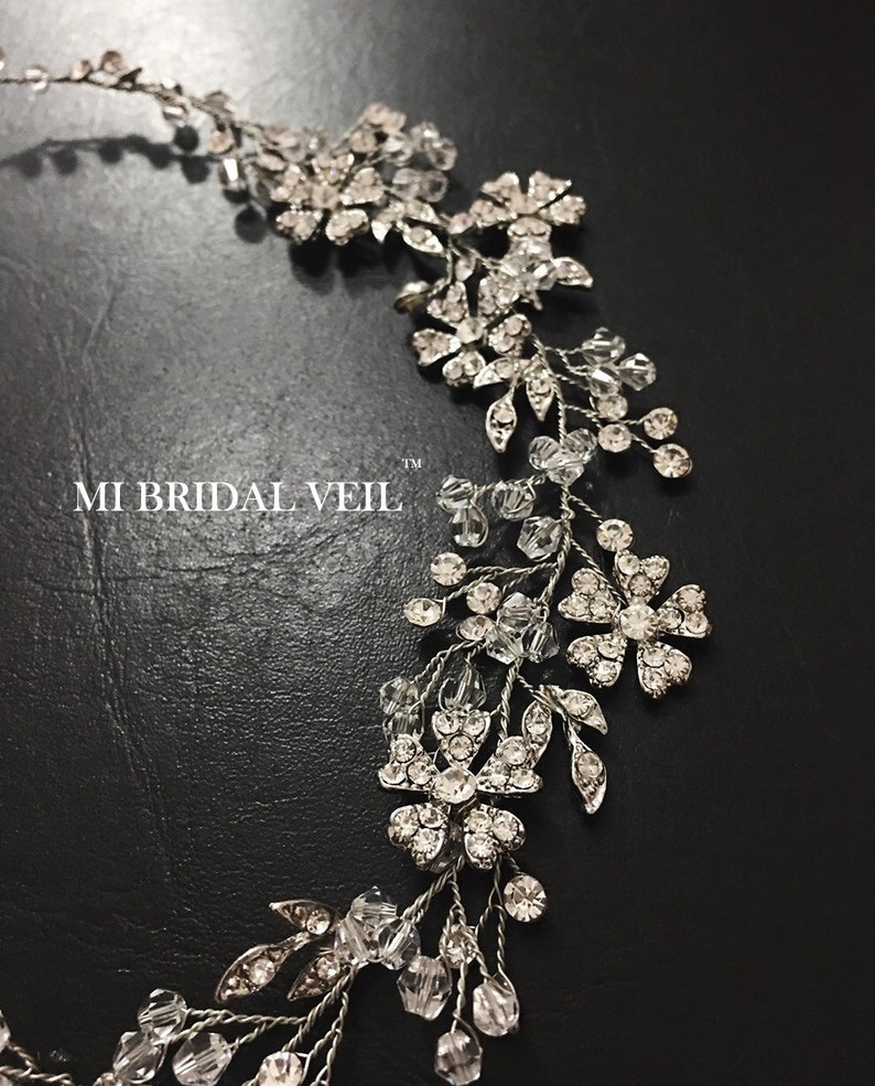 Bridal Veil and Headpieces, Boho Wedding Veil, Hair Vine with Veil, Silver Snowflake Hair Vine, Soft Wedding Veil, Mi Bridal Veil image 5