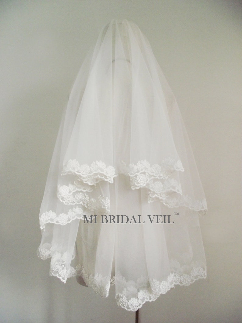 Lace Wedding Veil, Rose Lace Veil, Lace Bridal Veil, Mantilla Lace Veil, Veil w Blusher, Bridal Veil Fingertip, Mi Bridal Veil, Hand Made 画像 5
