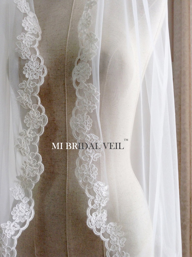 Lace Wedding Veil, Fingertip Lace Veil, Bridal Lace at Chest, Rose Lace Veil, Single Tier Lace Veil, Mi Bridal Veil image 5