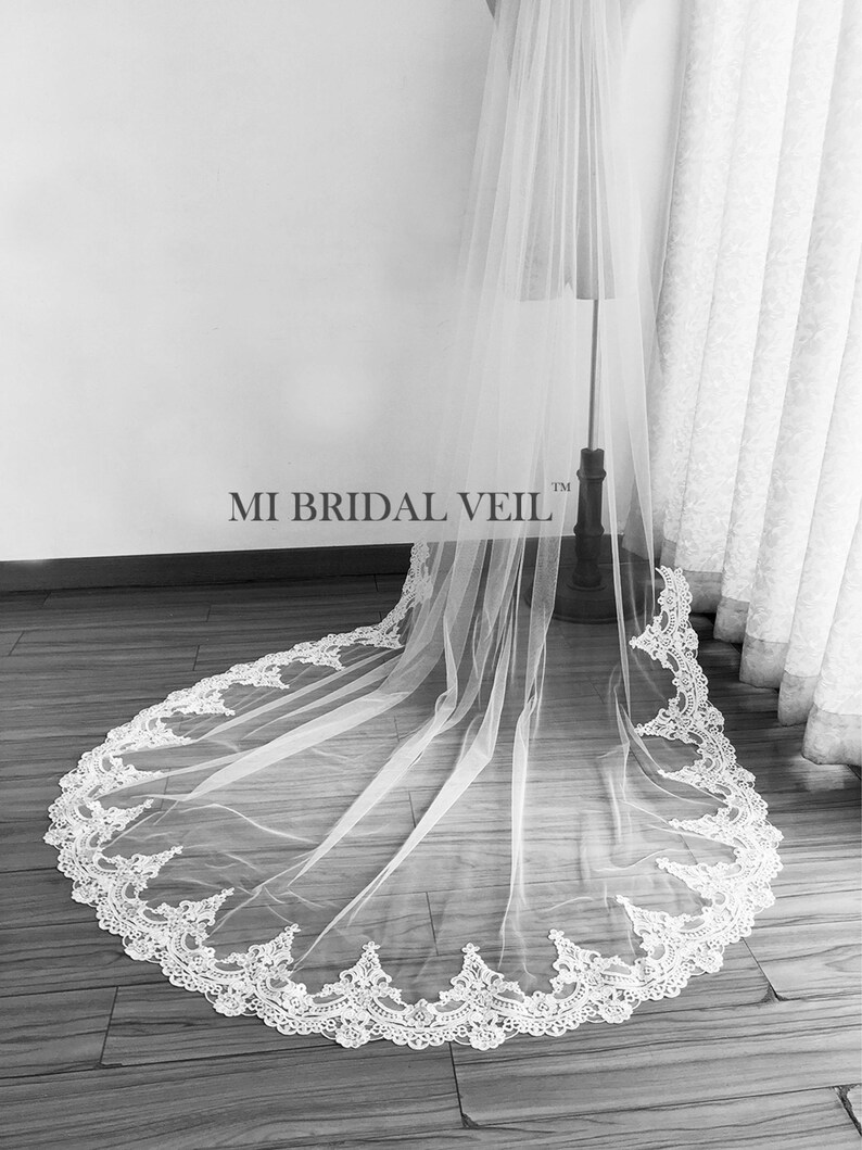 Cathedral Wedding Veil Wide Lace Veil Lace Wedding Veil Etsy