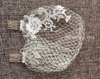 Bandeau Birdcage, Blusher Veil,  Lace Birdcage Veil, Headband Veil, Russian Netting Birdcage, Hand Made