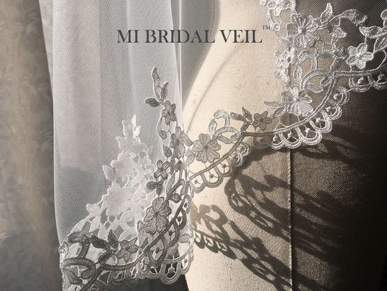 Mantilla Lace Wedding Veil, Crochet Rose Lace Veil, Venice Lace Veil, Mantilla Bridal Veil in Hip Length, Custom Veil from MI BRIDAL VEIL image 5