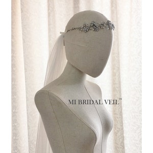 Bridal Veil and Headpieces, Boho Wedding Veil, Hair Vine with Veil, Silver Snowflake Hair Vine, Soft Wedding Veil, Mi Bridal Veil image 1
