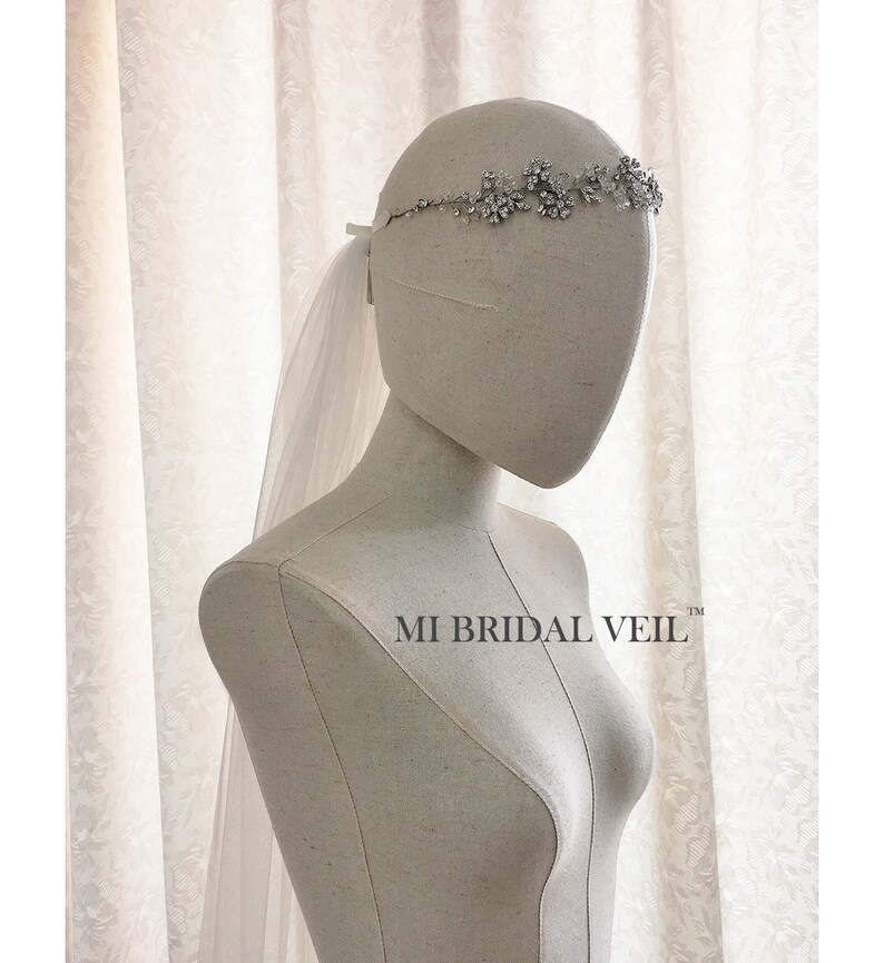 Bridal Veil and Headpieces, Boho Wedding Veil, Hair Vine with Veil, Silver Snowflake Hair Vine, Soft Wedding Veil, Mi Bridal Veil image 1