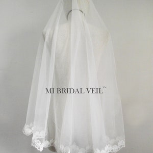 Lace Wedding Veil, Rose Lace Veil, Lace Bridal Veil, Mantilla Lace Veil, Veil w Blusher, Bridal Veil Fingertip, Mi Bridal Veil, Hand Made 画像 6