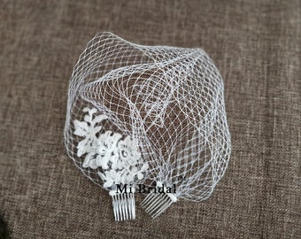 Bandeau Birdcage, Blusher Veil,  Lace Birdcage Veil, Headband Veil, Russian Netting Birdcage, Hand Made