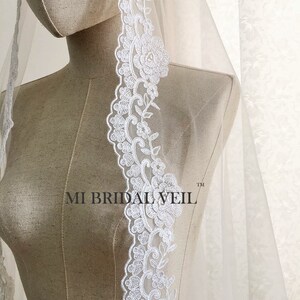 Mantilla Lace Veil, Fingertip Lace Wedding Veil, Vintage Inspired Rose Lace Veil, Mantilla Bridal Veil, Mi Bridal Veil, Hand Made image 4