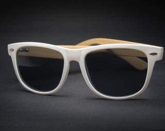 Malibu - White Wayfarer Eco-friendly Bamboo Sunglasses