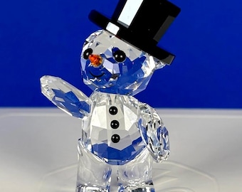 Swarovski Crystal Snowman Figurine: Signed 3D Faceted, UNUSED