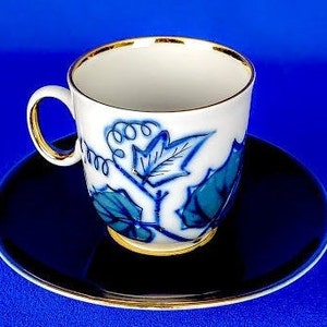 USSR Lomonosov Cobalt Blue Teacup and Saucer