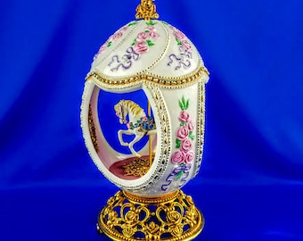 Franklin Mint House of Faberge Egg with Carousel Horse Music Box