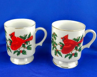 Two Lefton Hand Painted Christmas Mugs