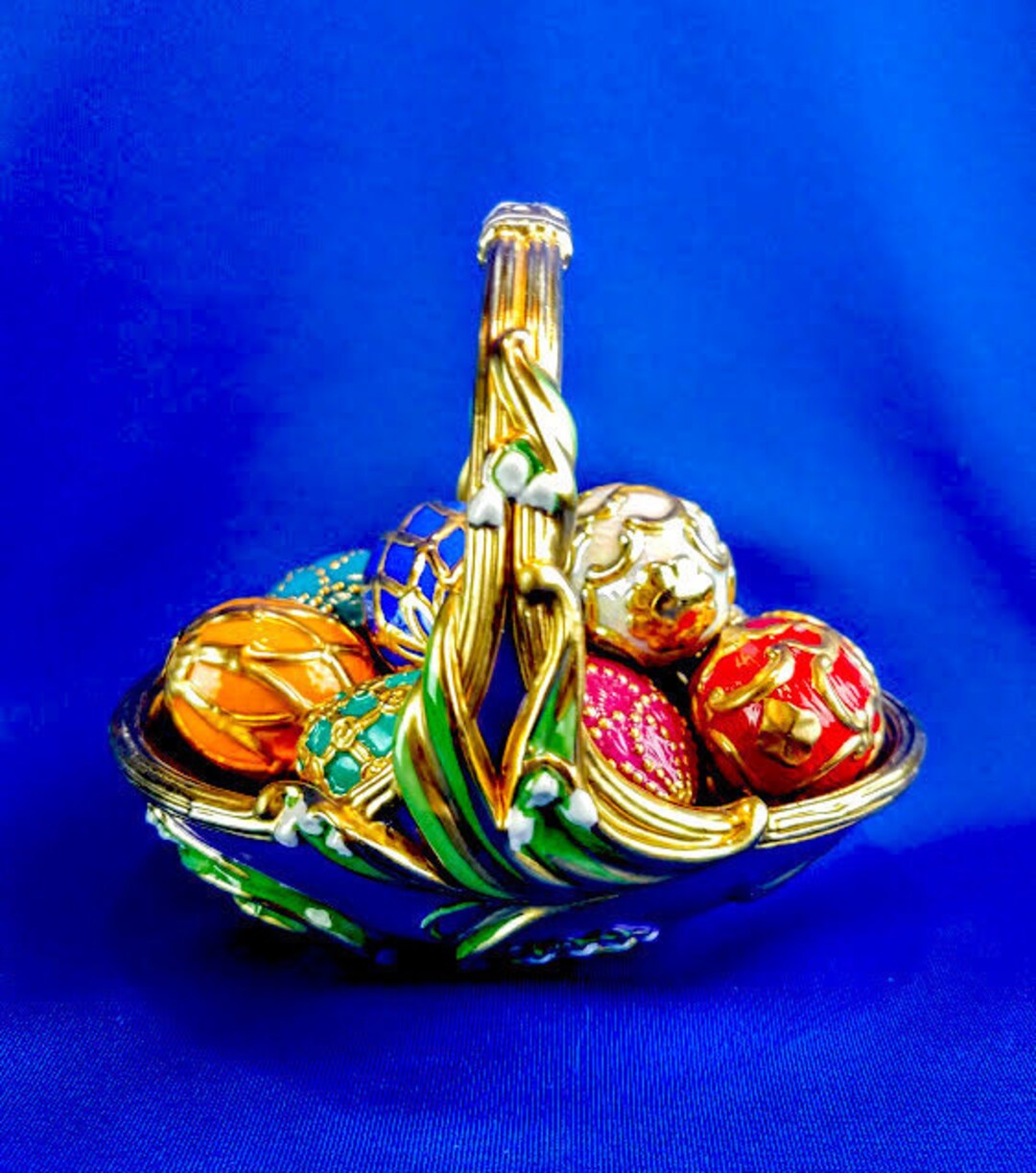 アンティーク雑貨 Franklin Mint, House of Faberge 24k Franklin Mint House of Faberge Flower Music Box Egg ORCHID