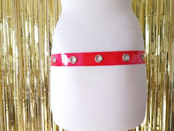 90s Pink Plastic Belt Size L Silver Eyelets Rave … - image 3